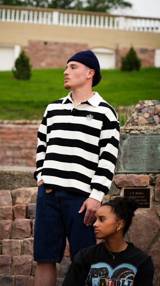 "BUILT BY GOD" Stripe Polo Shirt