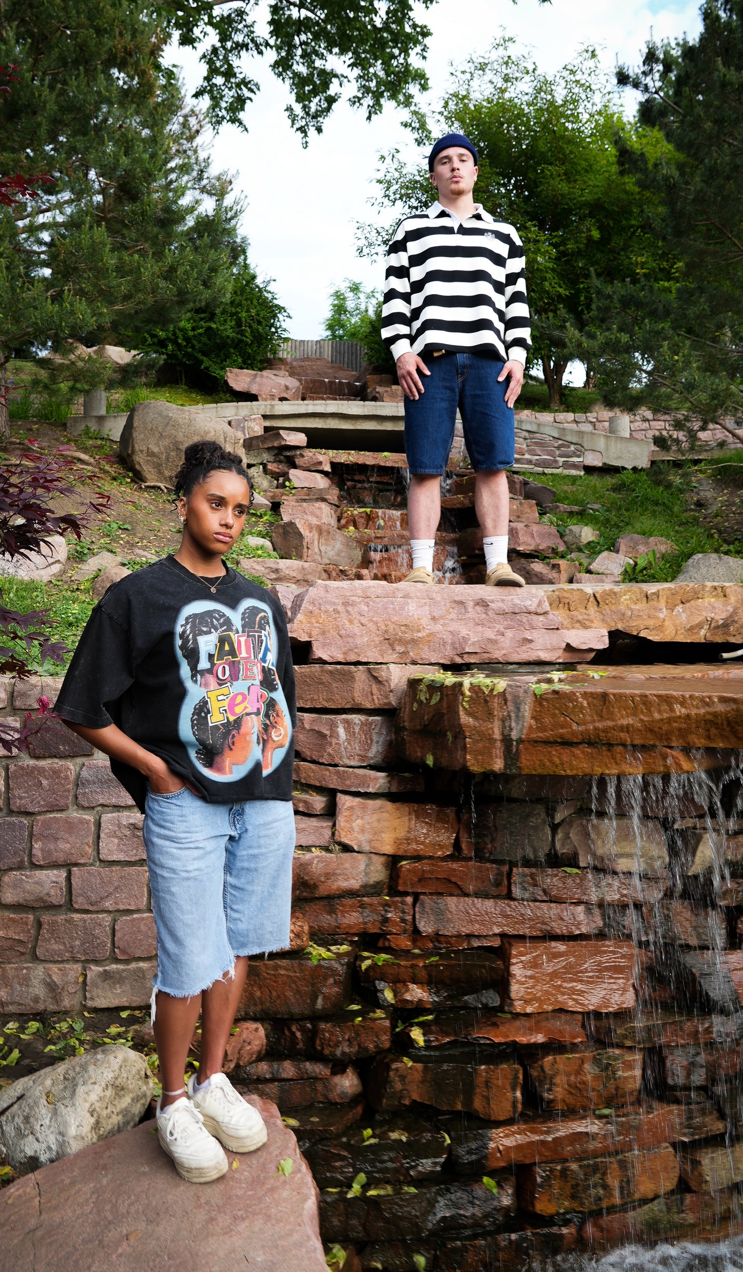 "FAITH OVER FEAR" - Vintage Wash Boxy Distressed Hem T-Shirt