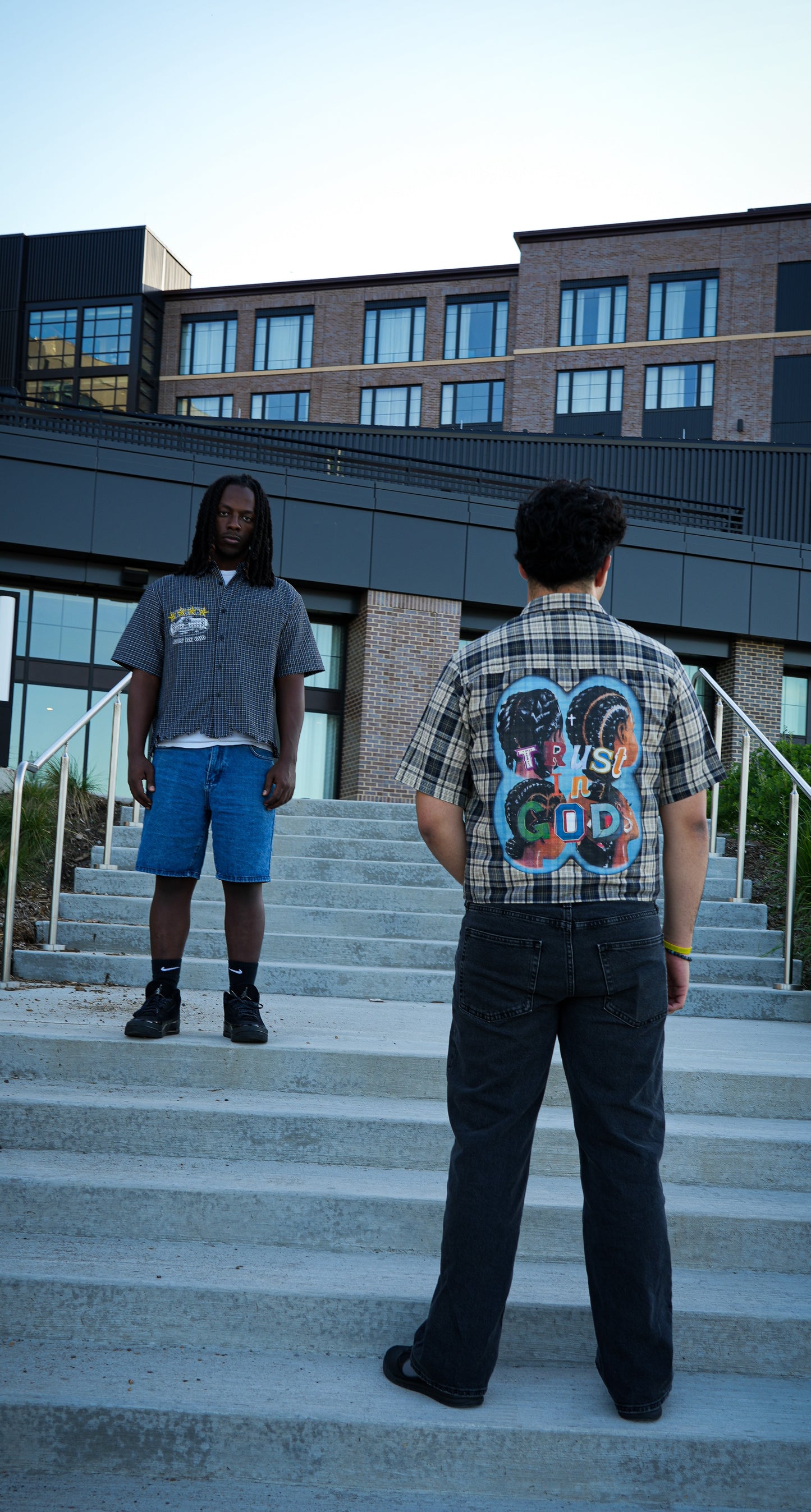 "TRUST IN GOD" - Plaid Boxy Short Sleeve Shirt