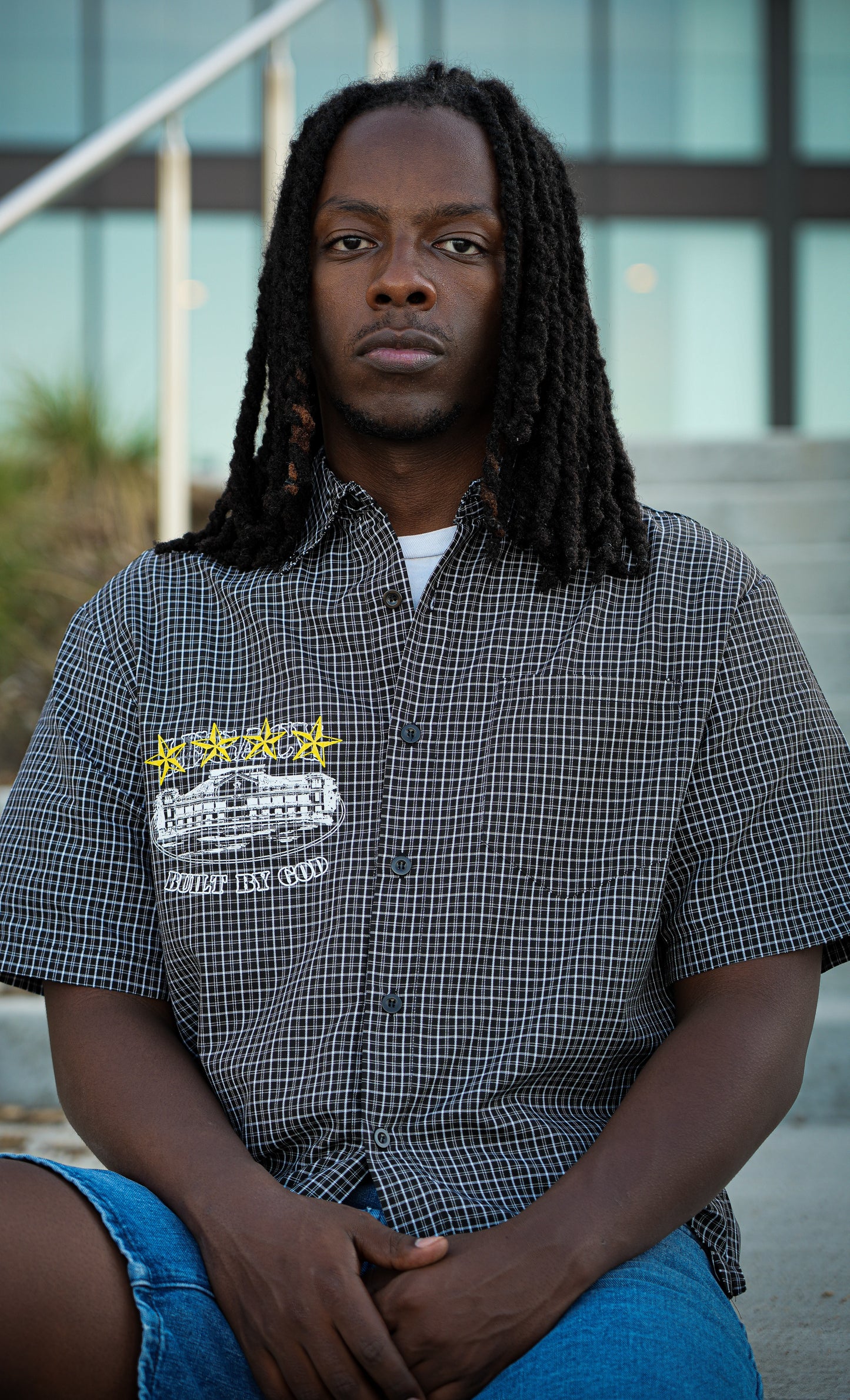"JESUS FAMILY LEGACY" - Distressed Plaid Boxy Shirt