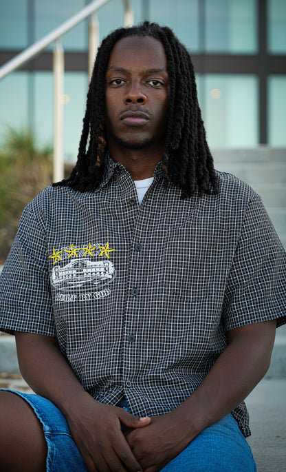 "JESUS FAMILY LEGACY" - Distressed Plaid Boxy Shirt