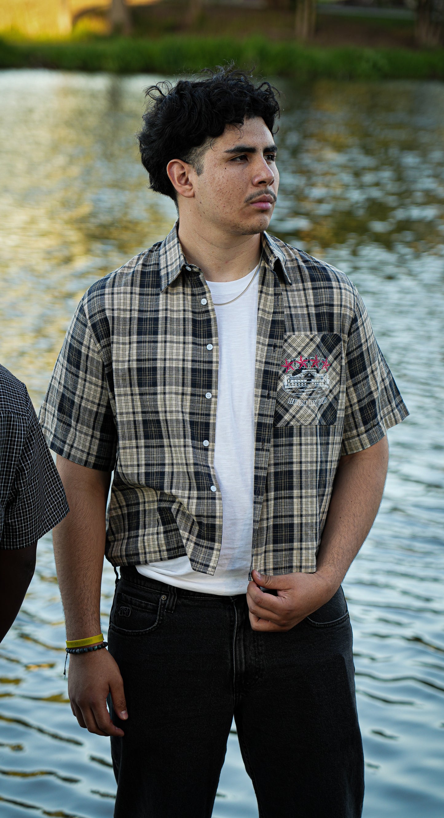 "TRUST IN GOD" - Plaid Boxy Short Sleeve Shirt
