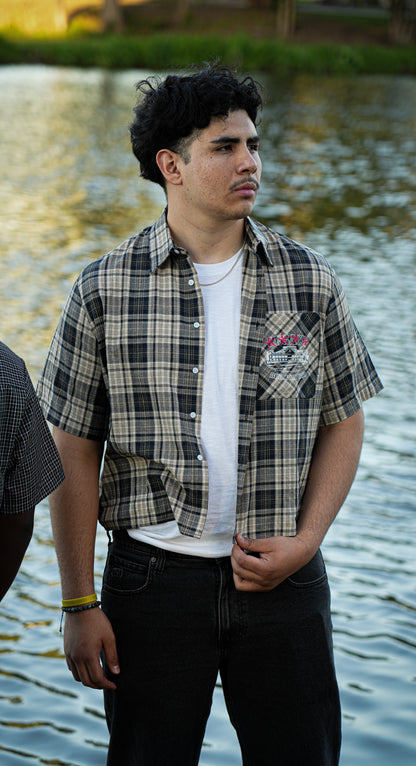 "TRUST IN GOD" - Plaid Boxy Short Sleeve Shirt