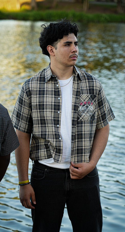 "TRUST IN GOD" - Plaid Boxy Short Sleeve Shirt