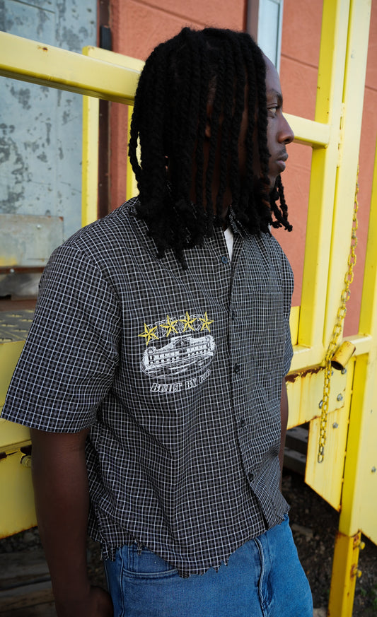 "JESUS FAMILY LEGACY" - Distressed Plaid Boxy Shirt