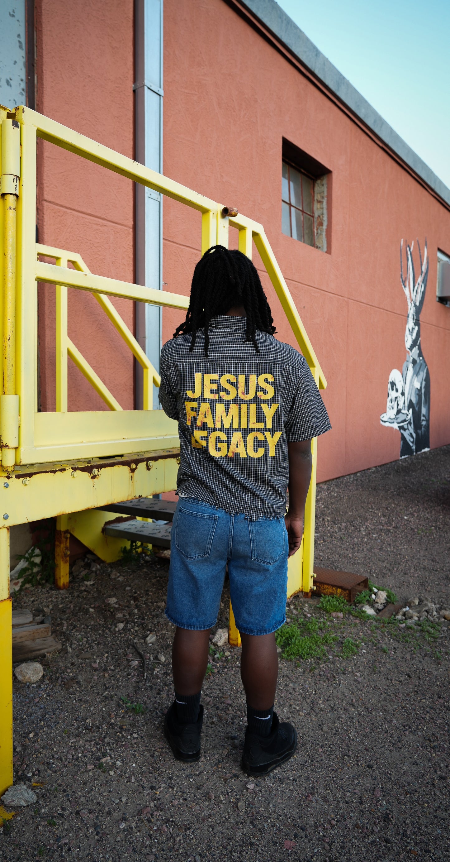 "JESUS FAMILY LEGACY" - Distressed Plaid Boxy Shirt