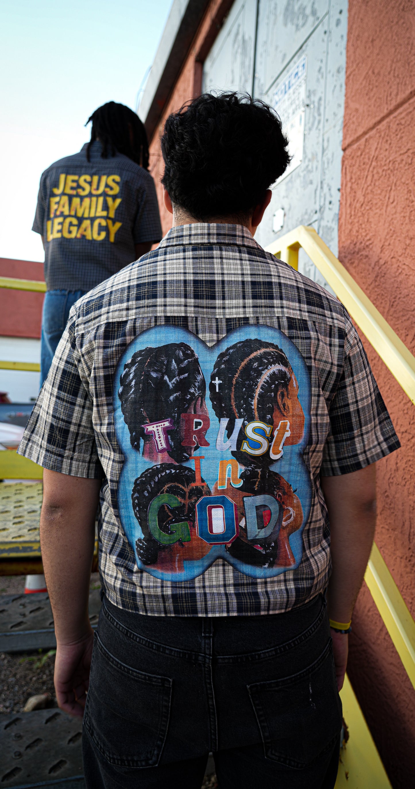 "TRUST IN GOD" - Plaid Boxy Short Sleeve Shirt