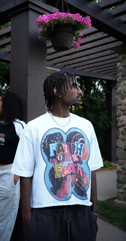 "FAITH OVER FEAR" - Vintage Wash Boxy Distressed Hem T-Shirt