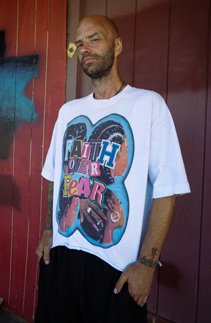 "FAITH OVER FEAR" - Vintage Wash Boxy Distressed Hem T-Shirt
