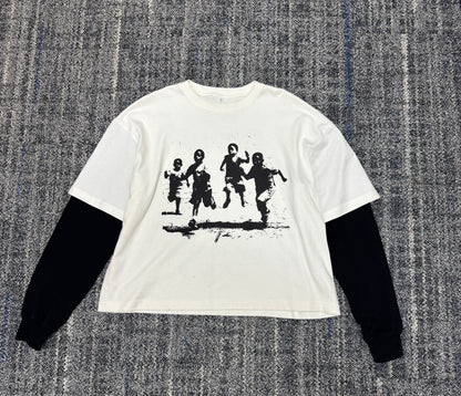 "DON'T LOOK BACK" TEE (Layered Contrast Sleeve)