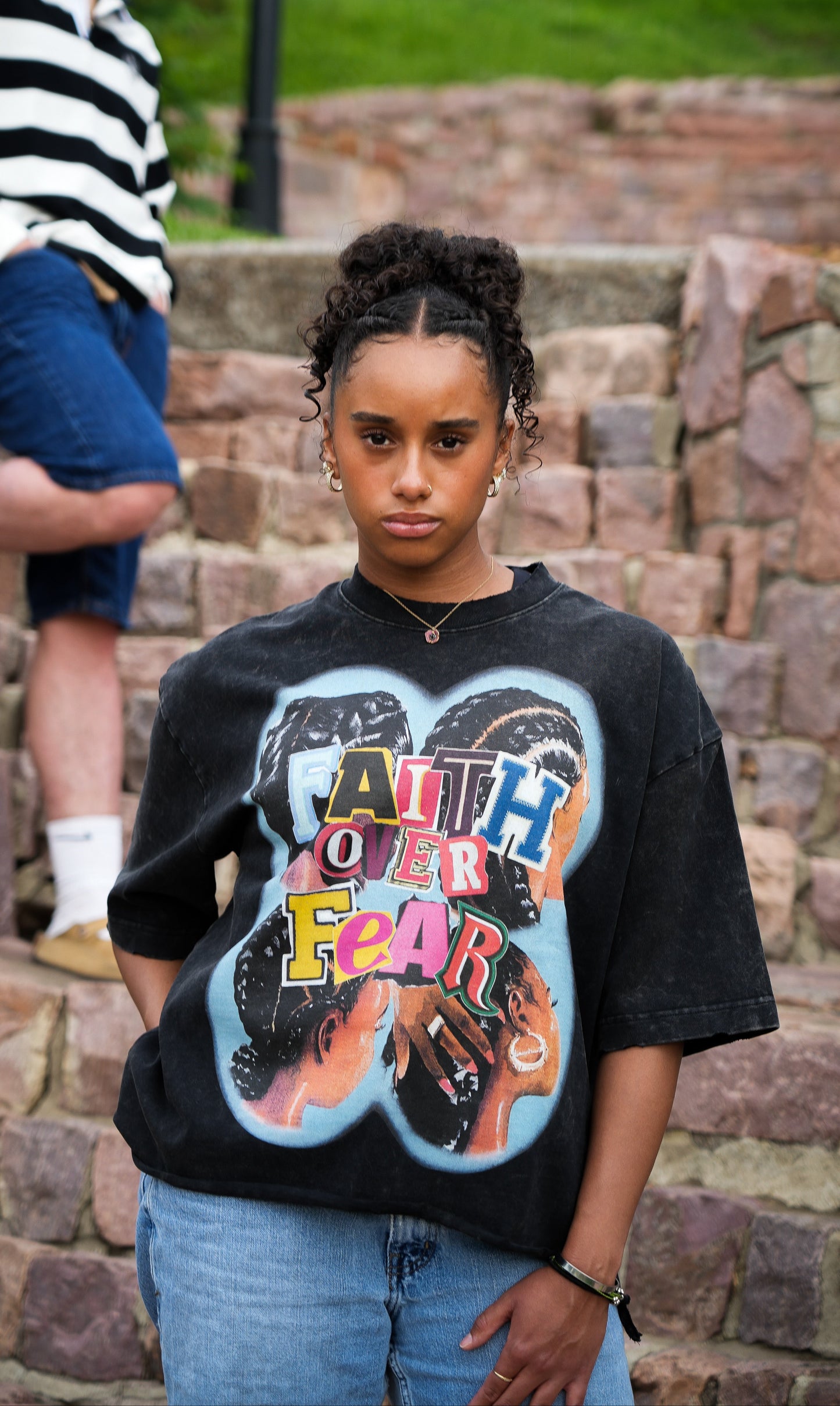 "FAITH OVER FEAR" - Vintage Wash Boxy Distressed Hem T-Shirt