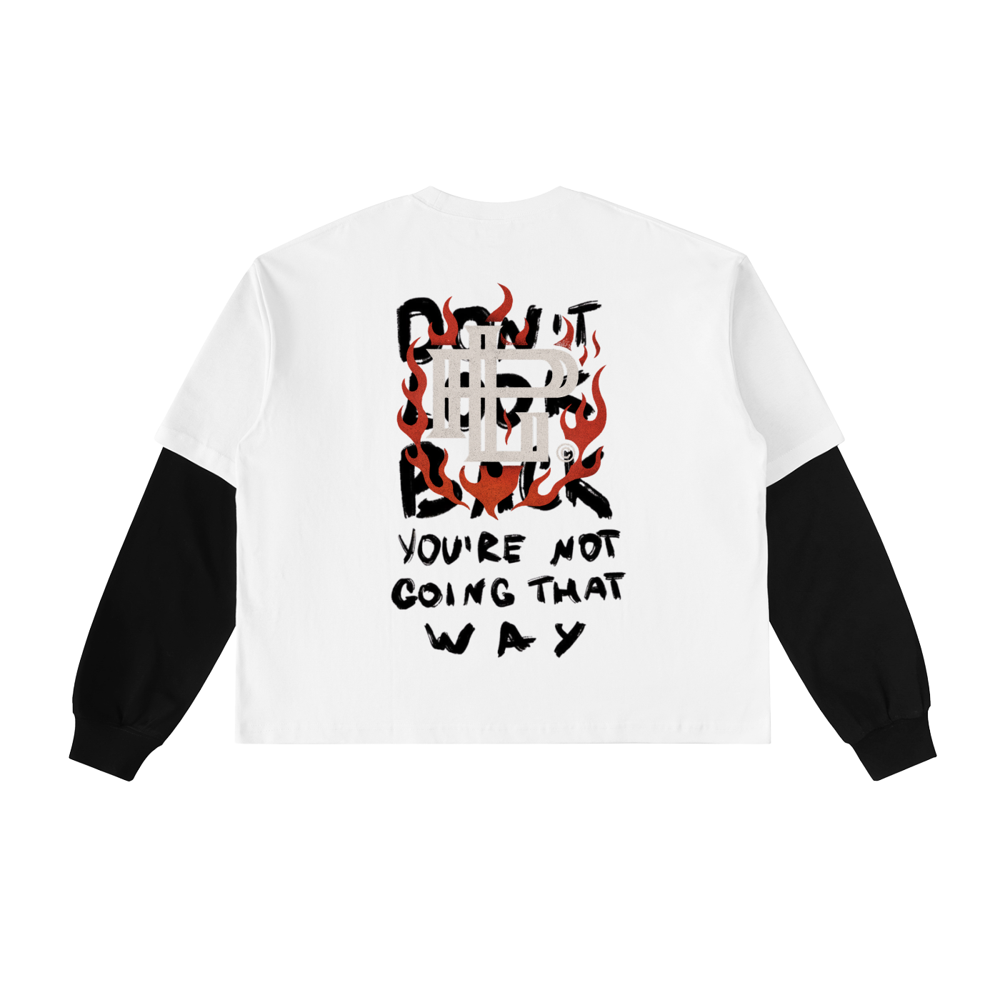 "DON'T LOOK BACK" TEE (Layered Contrast Sleeve)