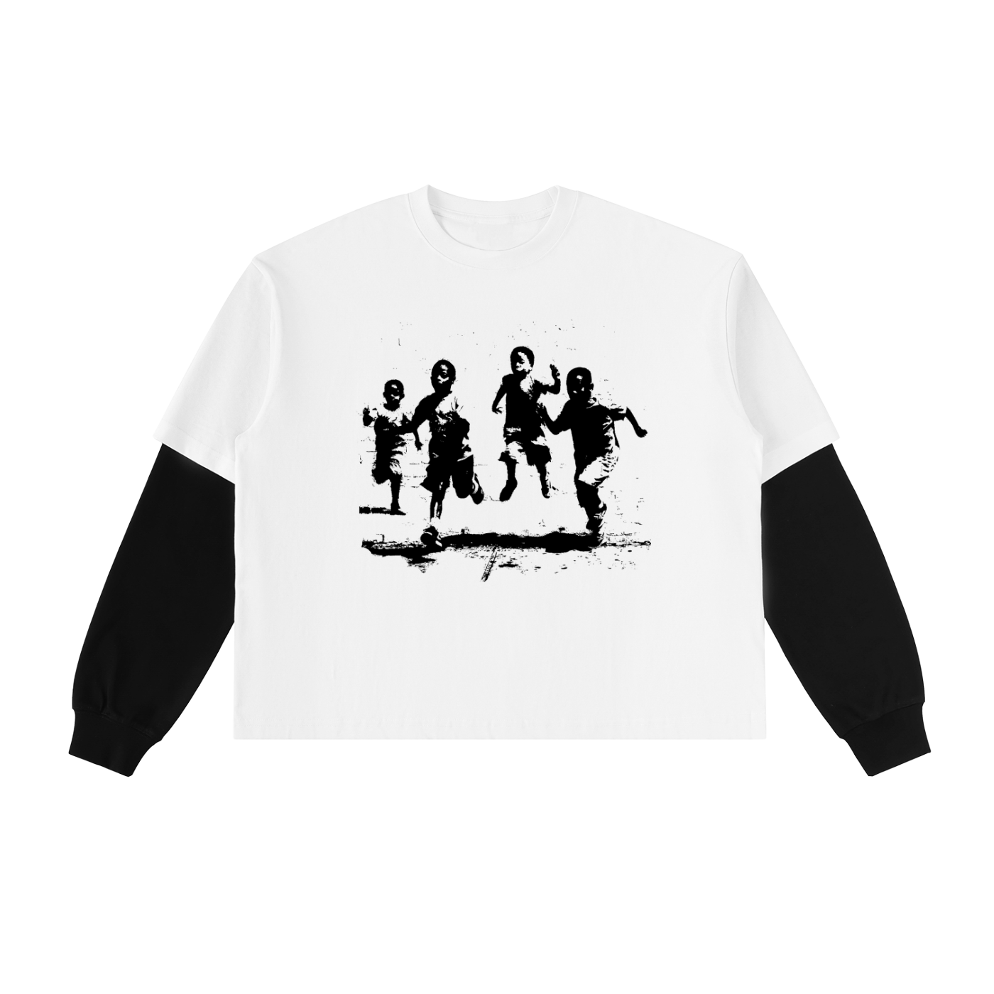 "DON'T LOOK BACK" TEE (Layered Contrast Sleeve)