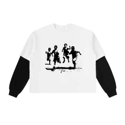 "DON'T LOOK BACK" TEE (Layered Contrast Sleeve)